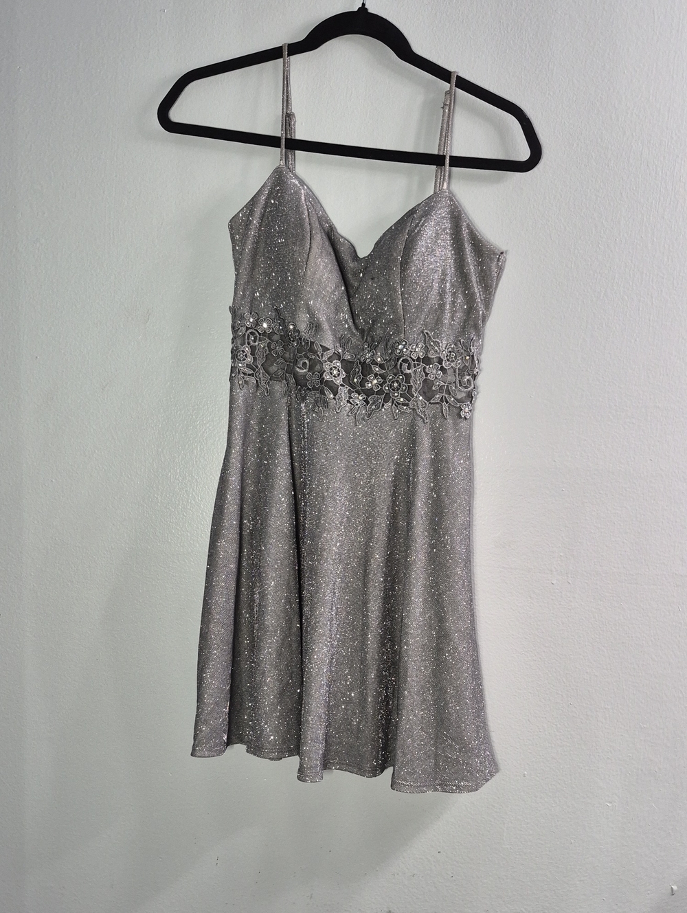City Studio Silver Glitter Spaghetti-Strap Mini Dress